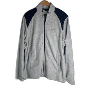 Alfani Gray Black Color Block Full Zip Cotton Blend Sweater Jacket Size XL